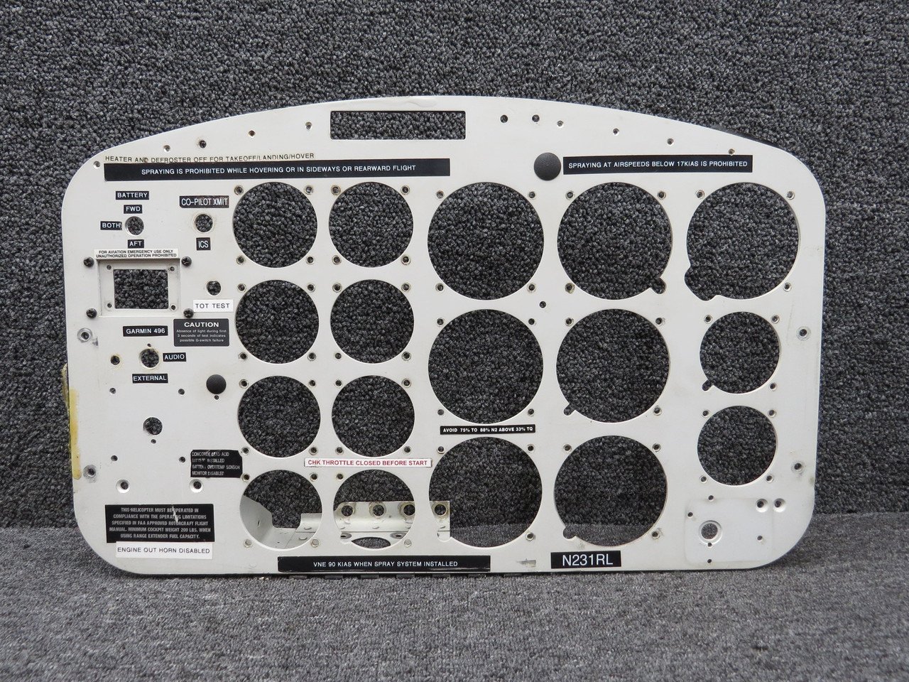 206-075-277-105 Bell 206B Instrument Panel Assembly 206-075-277-105 Bell 206B Instrument Panel Assembly