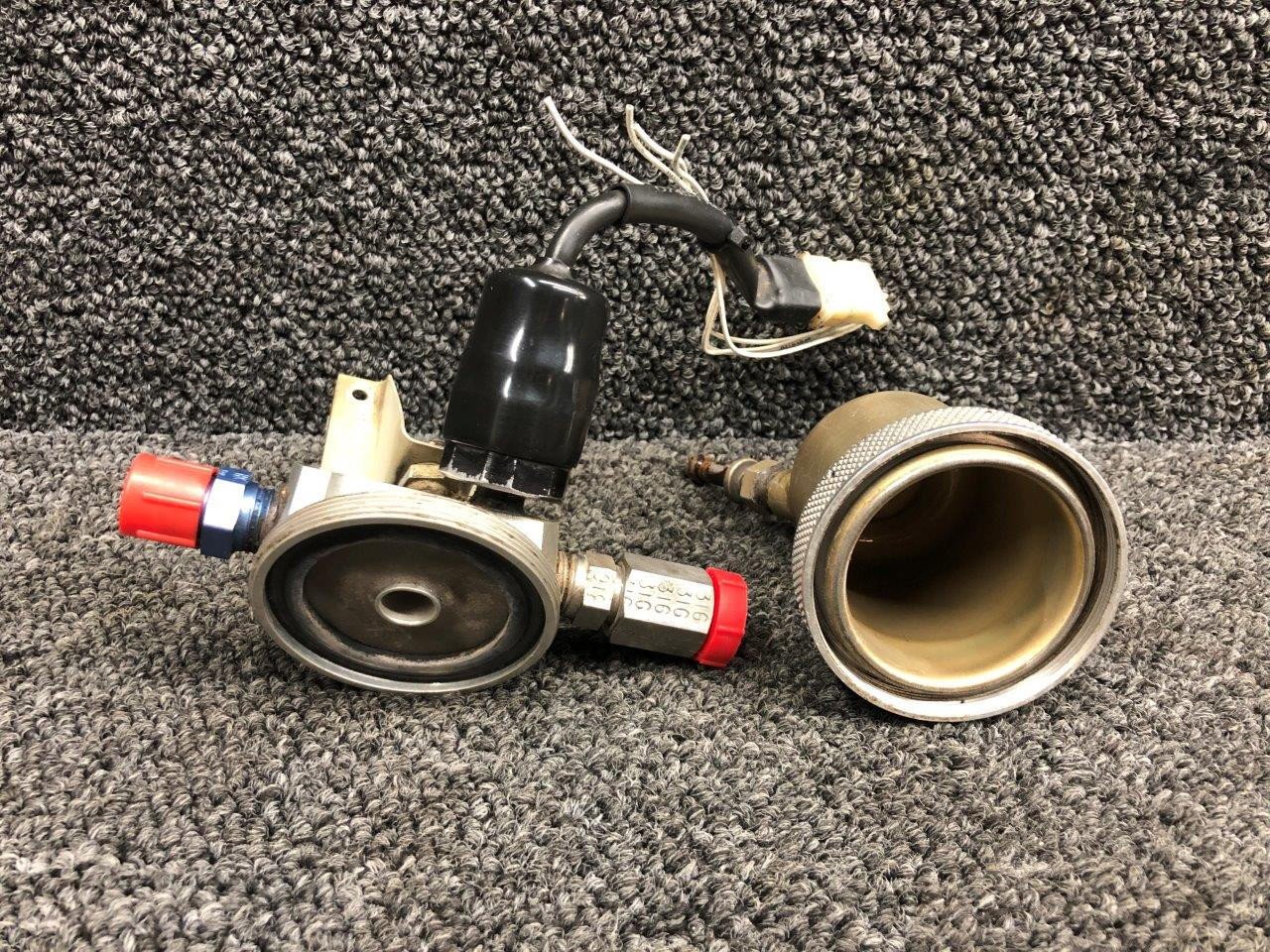 A666-1, D745-1 Robinson R44II Fuel Gascolator Assembly w Switch and Support A666-1, D745-1 Robinson R44II Fuel Gascolator Assembly w Switch and Support